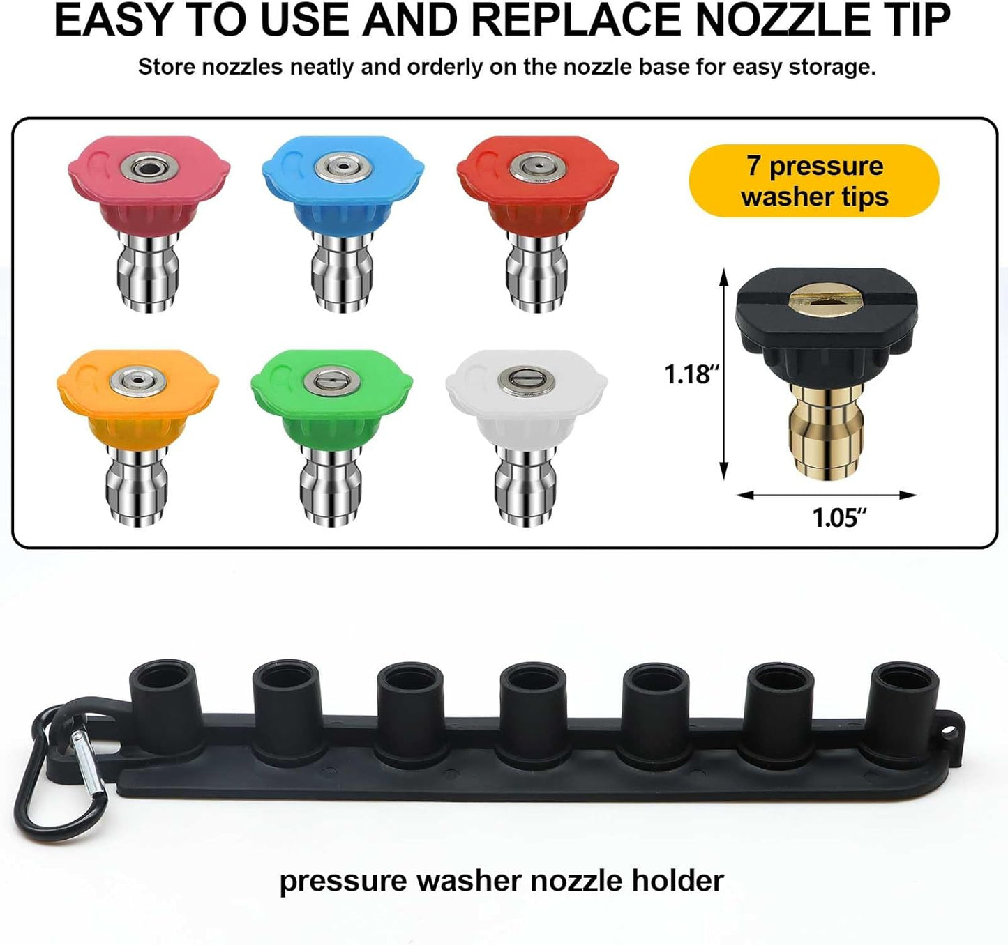 Pressure Washer Tips Universal Pressure Pressure Washer Nozzle Tips Holder Set of 7 Power Washer Nozzle Tips for Car Wash 1/4 Inch Quick Connect Pressure Washer Spray Nozzle