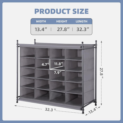 Storage Maniac Stackable Shoe Cubby Organizer - 20-Cube Free Standing Shoe Rack in Gray for Entryway & Bedroom