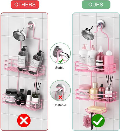 DAOYA Pink 3-Tier Shower Caddy - Overhead Organizer with Soap Holder & 6 Hooks for Bathroom Storage