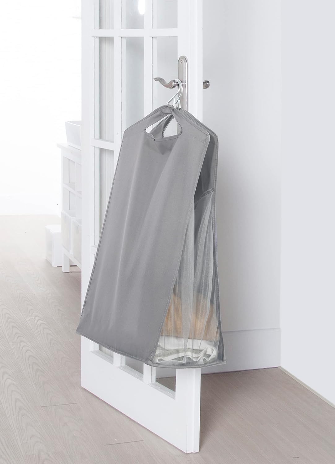 Storage Maniac 2-Pack Hanging Laundry Hamper - Slim Double Organizer with See-Through Mesh Bag | Grey