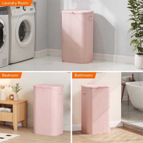 Lifewit 105L Large Laundry Basket with Lid, Laundry Hamper with Plastic Handles and Removable Bag, Foldable Tall Dirty Clothes Hampers for Laundry for Laundry Room, Bedroom, Bathroom, Dorm, Pink