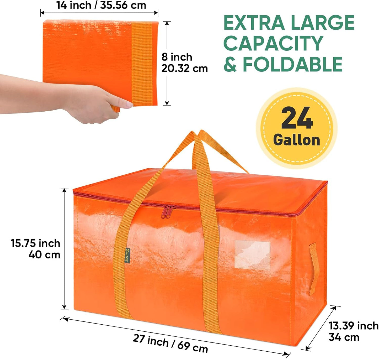 BALEINE Heavy-Duty Oversized Moving Bags - 4-Pack Storage Totes with Reinforced Handles | Orange