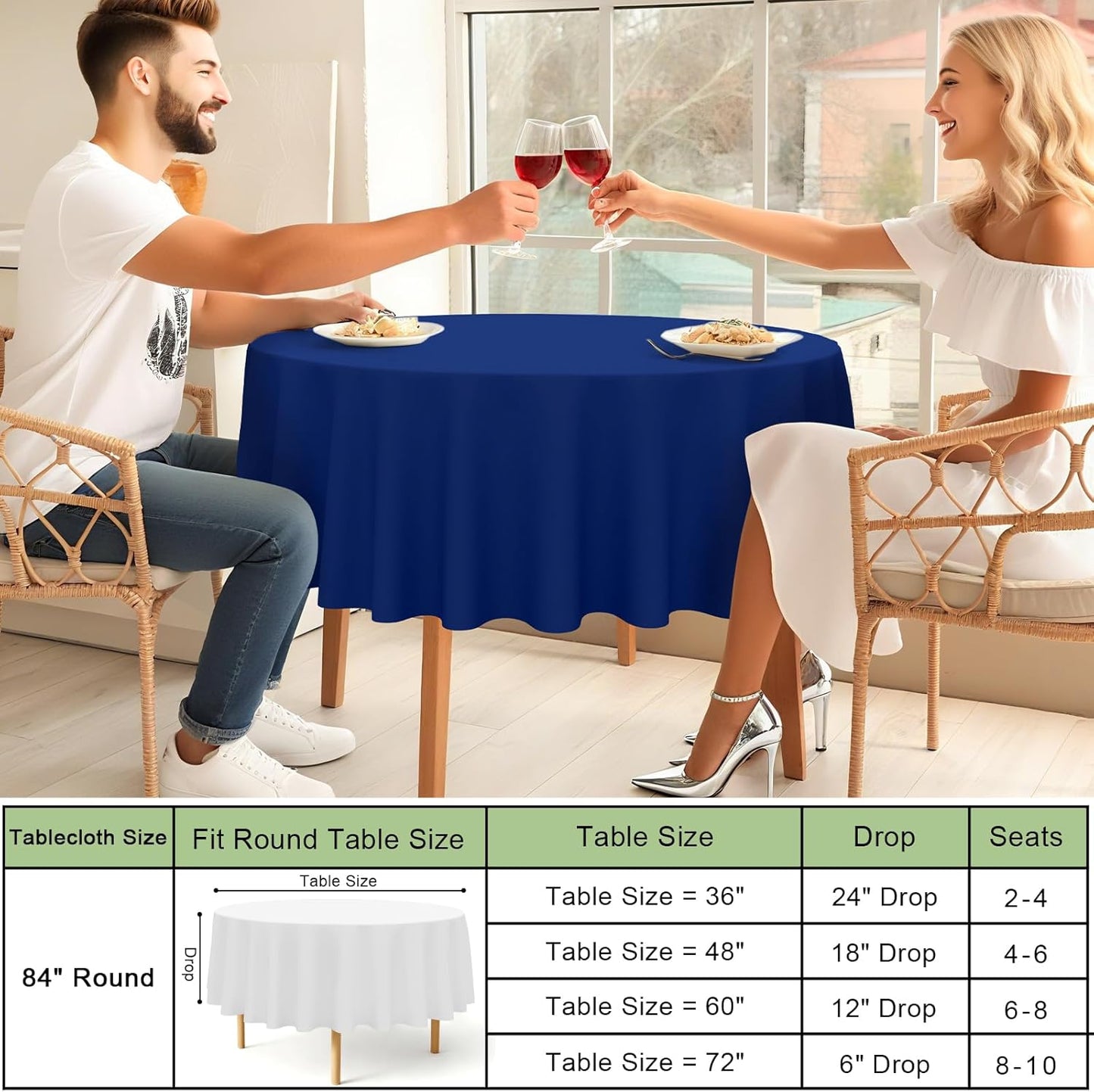 Misaya 84" Round Waterproof Tablecloth - 4 Packs of Sturdy, Leakproof Decorative Covers in Navy for Parties & Picnics