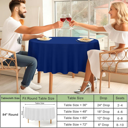 Misaya 84" Round Waterproof Tablecloth - 4 Packs of Sturdy, Leakproof Decorative Covers in Navy for Parties & Picnics