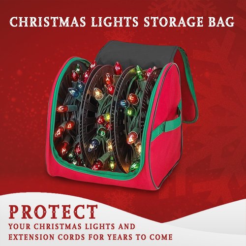 HOLDN’ STORAGE Premium Christmas Light Storage Bag - Heavy Duty 600D Tear Proof Material | Stores Up to 375 Ft of Mini Tree Lights & Extension Cords in Red