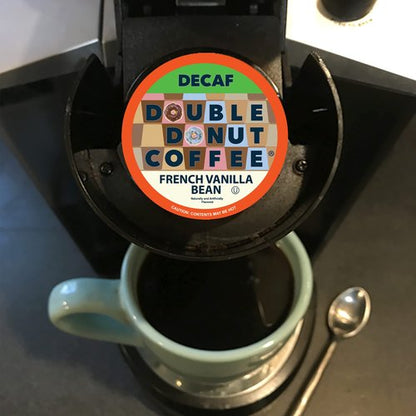 Double Donut Coffee Decaf French Vanilla Coffee Pods, Medium Roast Single Serve French Vanilla Bean Decaf Flavored Coffee Pods For Keurig K Cup Brewers, 80 Count