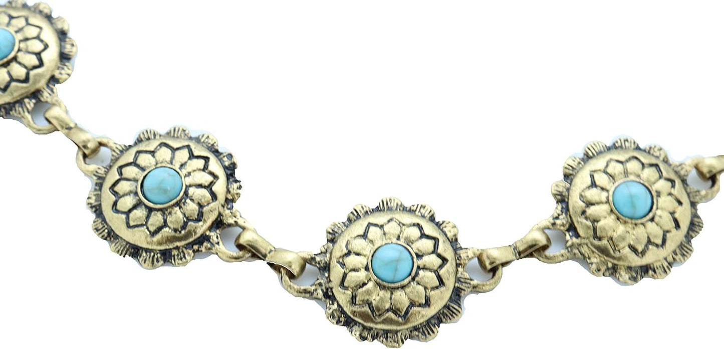 TrendyFashionJewelry | Women's Western Bohemian Boot Chain Bracelet Anklet - Antique Gold with Blue Flower Charm