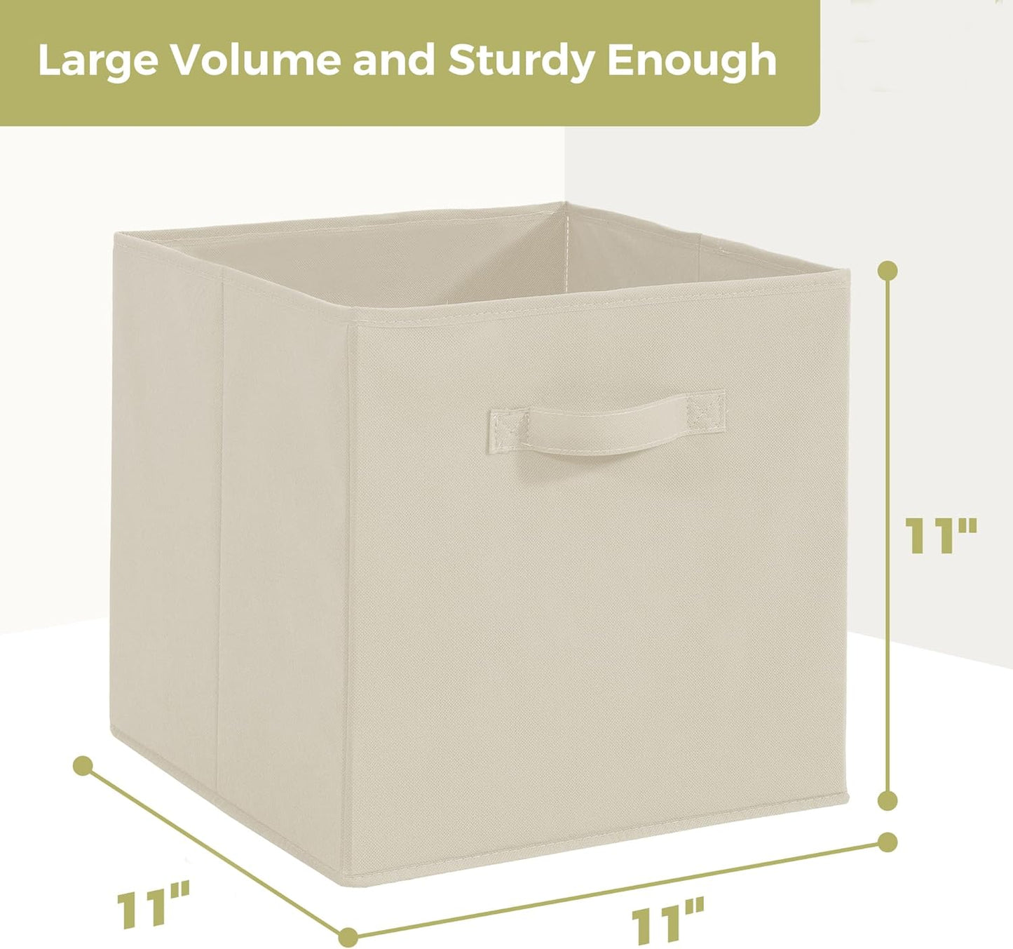 Skiennix 11x11 Storage Bins - Set of 8 Collapsible Fabric Organizers with Handles | Beige