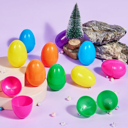 JOYIN 3.15" Easter Eggs, Large Fillable Plastic Eggs Empty Colorful Bright Eggshells with Hinge for Easter Hunt, Filling Treats, Party Favor, Basket Stuffers, Classroom Prize Supplies, 100PCS