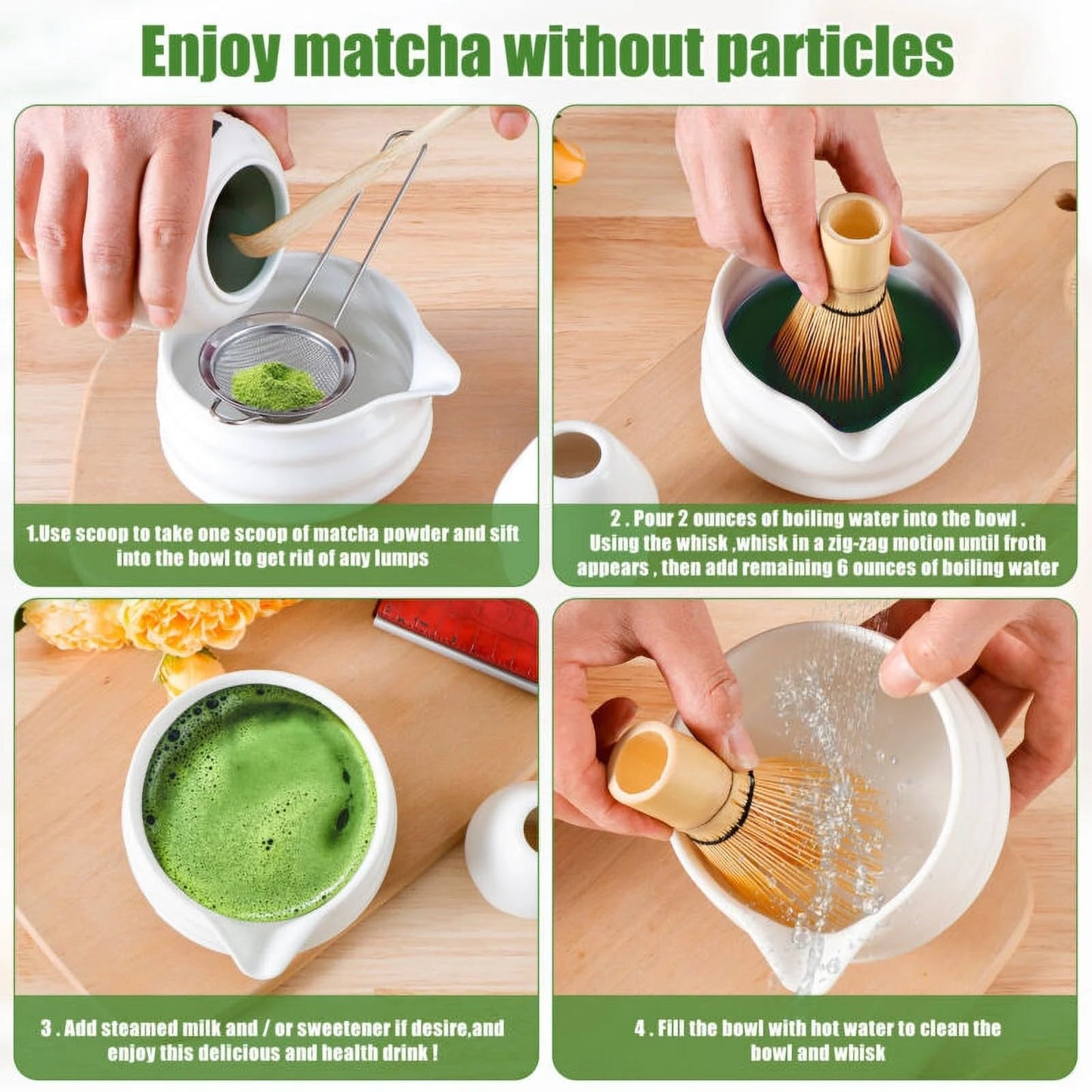 TOPCHANCES 7-Piece Elegant Matcha Kit: Bowl, Whisk, Scoop, Sifter, Towel - Perfect Set for Matcha Enthusiasts