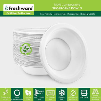 Freshware Paper Bowls - 12 oz. Biodegradable Soup Bowls | 150-Pack Heavy Duty Bagasse Dinnerware