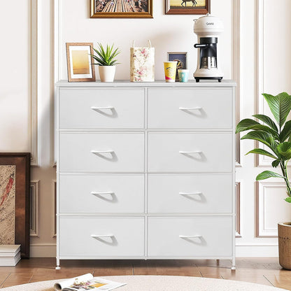 Regine Switzerland 8-Drawer Dresser - Anti-Tip Storage Organizer with Wooden Top & Metal Frame | White