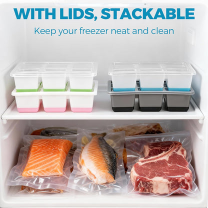 Skiennix Large Ice Cube Trays - Easy Release 2.4" Big Ice Cubes | Stackable Silicone Molds, BPA Free