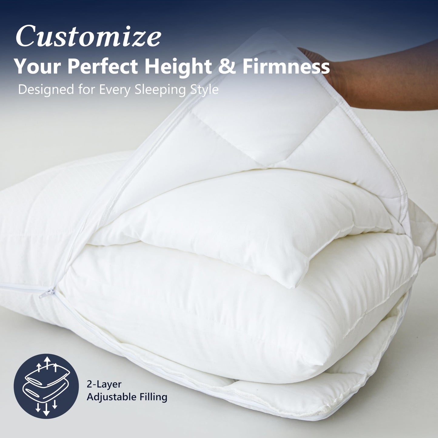 PAZZOIO Cooling Adjustable Pillow for Side Sleepers, Luxury Standard Size Bed Pillow with Best Customizable Height, Hotel Collection Soft Firm Support for Back, Stomach or Side Sleepers-Home Gifts