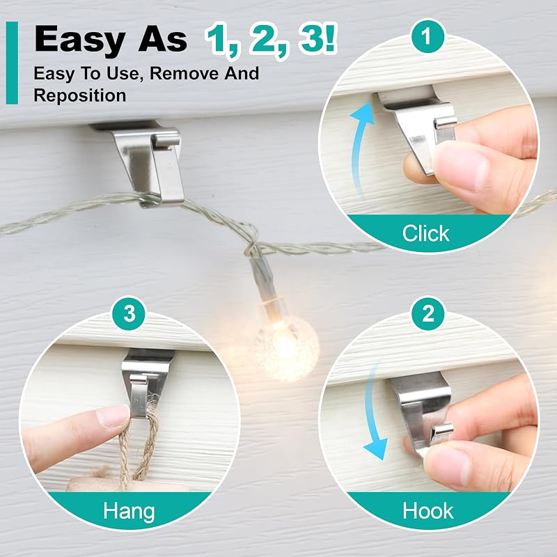 HUXOR 10-Pack Vinyl Siding Hooks for Outdoor Use - Heavy Duty 1mm Stainless Steel
