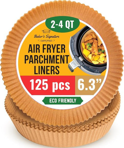 Baker's Signature Air Fryer Liners - 125 Pcs Non-Stick Parchment Paper for 2-4 Qt Air Fryers | Easy Cleanup