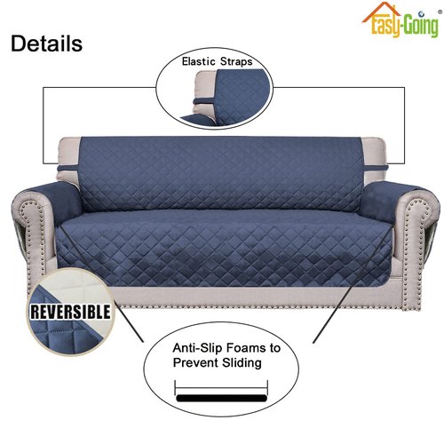 Easy-Going Oversized Chair Sofa Slipcover Reversible Sofa Cover Water Resistant Couch Cover Furniture Protector Cover with Elastic Straps for Pets Dog Cat (Oversized Chair, Dark Blue/Ivory)