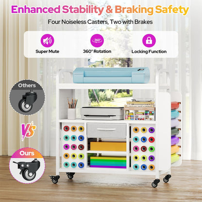 Skiennix Craft Organization Cart - Rolling Storage Table with Vinyl Roll Holder & Drawer | Large, Versatile Design