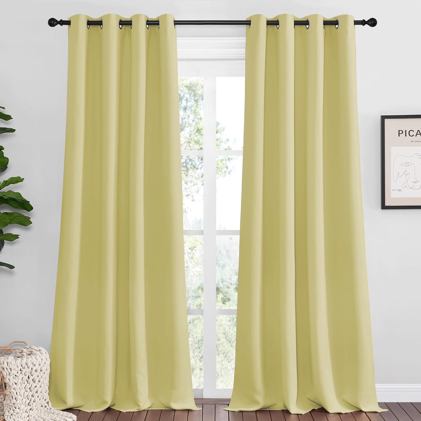 NICETOWN Paler Yellow Blackout Curtains - 120" Long, 55" Wide | Sound Reducing & Energy Efficient Panels (2 Pieces)