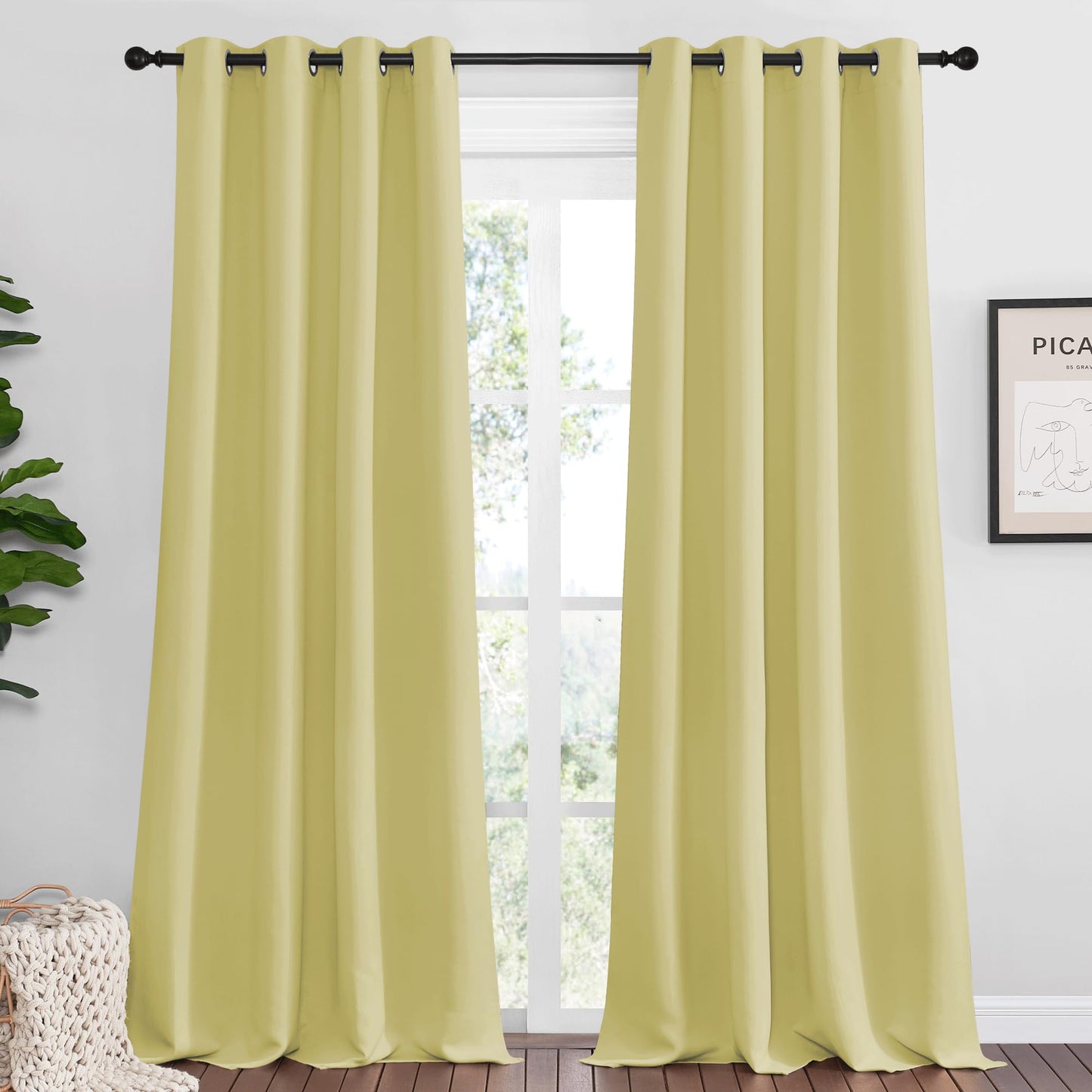 NICETOWN Paler Yellow Blackout Curtains 102" Long for Office, 55" Wide, 2 Pieces, Dining Room, Guest Room, Sound Reducing Heat and Cold Block Curtain Panels for Modern Room Decorative