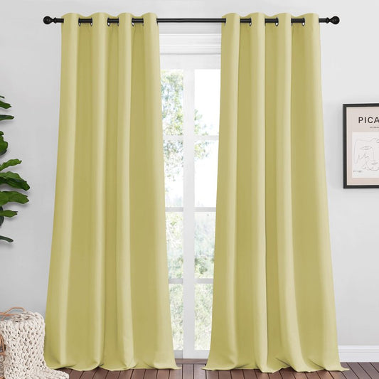 NICETOWN Paler Yellow Blackout Curtains 102" Long for Office, 55" Wide, 2 Pieces, Dining Room, Guest Room, Sound Reducing Heat and Cold Block Curtain Panels for Modern Room Decorative
