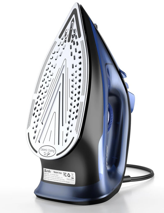 Sundu Steam Iron for Clothes with Rapid Heating Ceramic Coated Soleplate, 1500W with Precise Thermostat Dial, Self-Cleaning, Auto-Off, 15.21oz Water Tank for Home Clothes Ironing Use, Blue