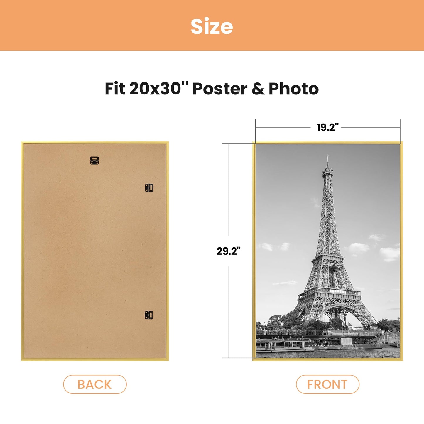 upsimples 20x30 Picture Frame Gold 3 Pack, Scratch-Proof Poster Frames 20 x 30 for Photo Gallery - Slide-In Strips, Horizontal or Vertical Wall Mounting