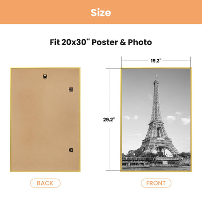 upsimples 20x30 Picture Frame Gold 3 Pack, Scratch-Proof Poster Frames 20 x 30 for Photo Gallery - Slide-In Strips, Horizontal or Vertical Wall Mounting