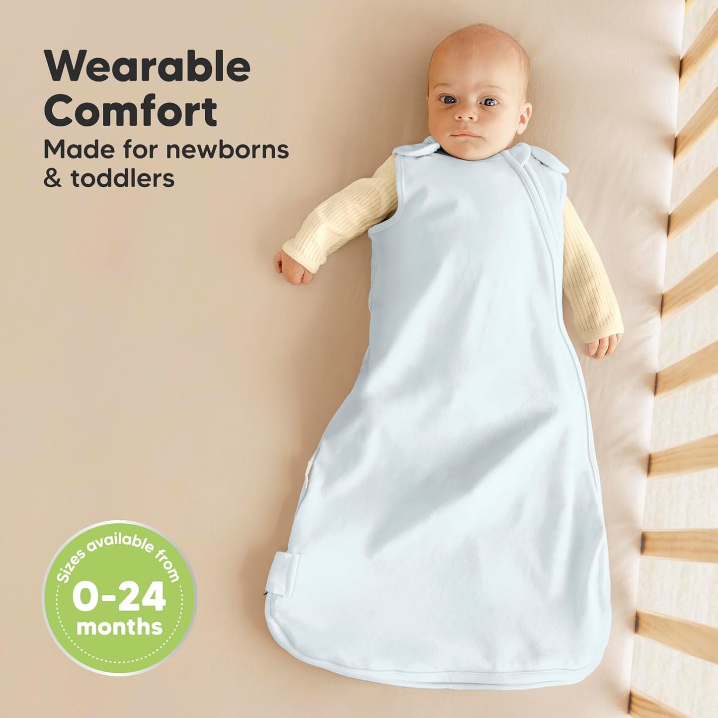 Skiennix Organic Baby Sleep Sacks - Soft & Breathable 100% Cotton Wearable Blankets | 0.5TOG, 6-18 Months (Glacier, M)