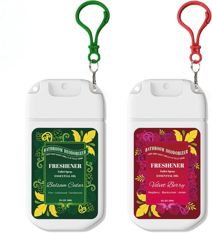 Skiennix Travel Size Toilet Spray - 2 Pack Air Freshener for Bathroom Deodorizer | Cedar & Berry Scent