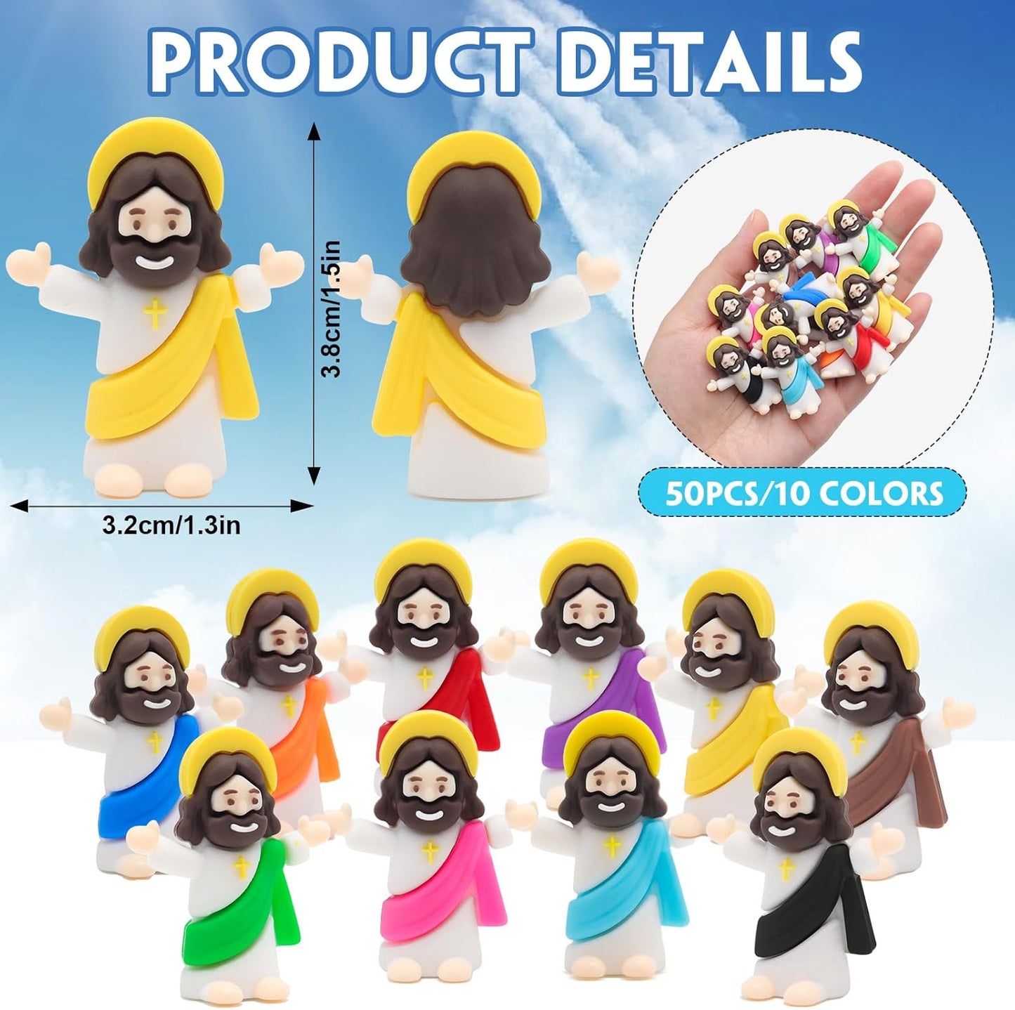 Yelakey Mini Jesus Figures - 50 Pack Pocket-Sized Christ Figurines | Perfect for Religious Party Favors