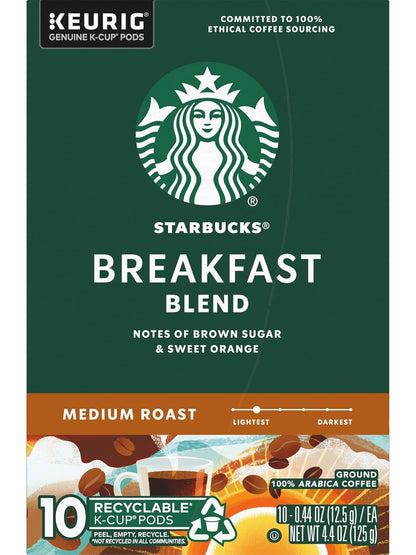 Starbucks Breakfast Blend Medium Roast Coffee K-Cup Pods - 40 Count (Pack of 4 Boxes)