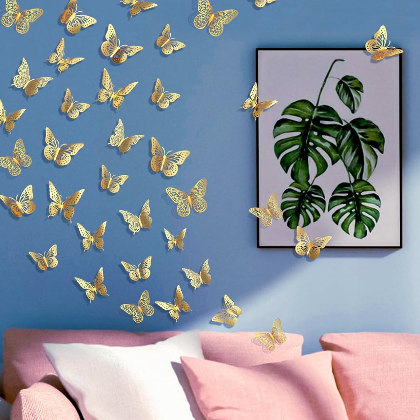 Pymin Butterfly Wall Decor 12 PCS, 3D Butterflies Stickers for Party Decorations with Magnets (Gold, 12)