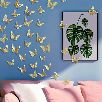 Pymin Butterfly Wall Decor 12 PCS, 3D Butterflies Stickers for Party Decorations with Magnets (Gold, 12)