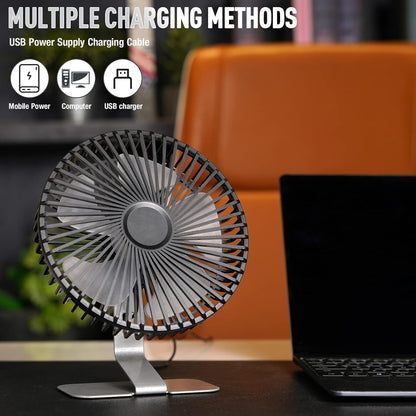 SLENPET USB Small Desk Fan - 6 Inch, Ultra-Quiet, 4 Speeds, 90° Adjustable, Portable Metal Base - Silver