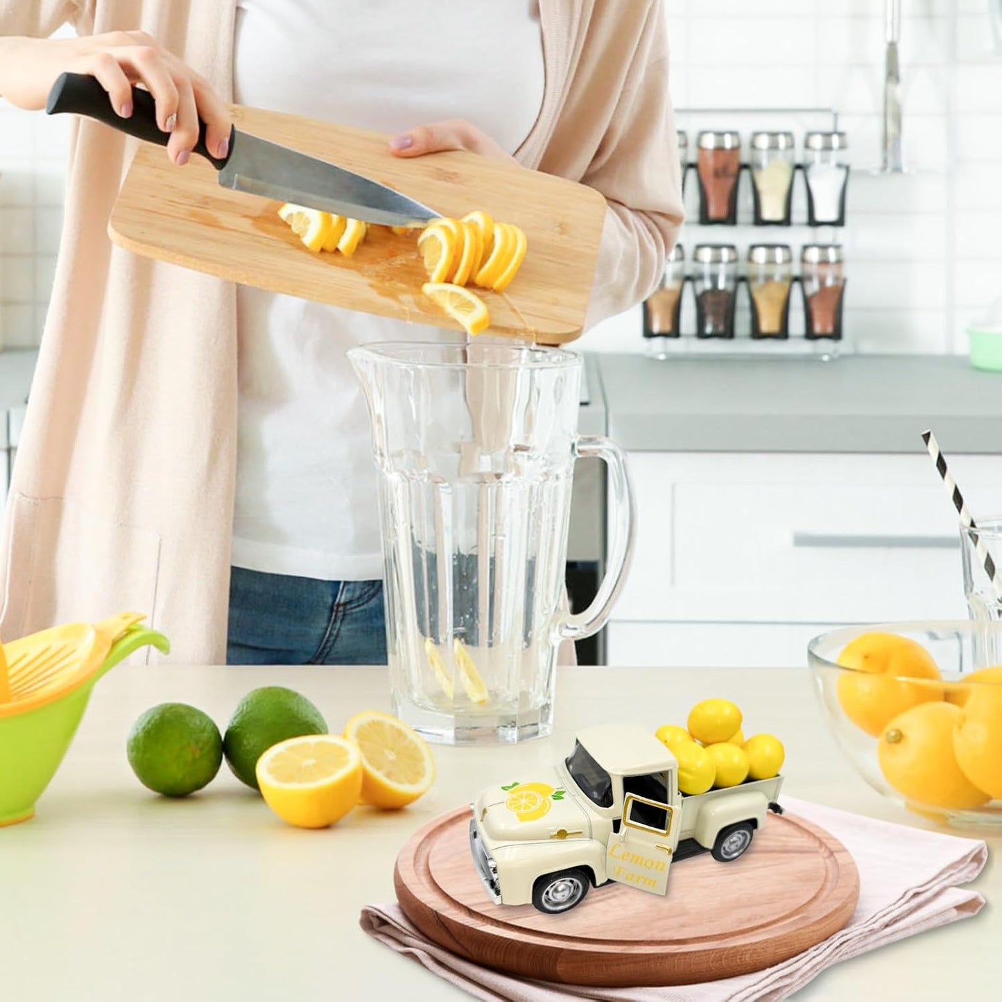 Skiennix Lemon Decor - Mini Fake Lemons for Home & Kitchen | Farmhouse Tabletop Centerpiece, Cream