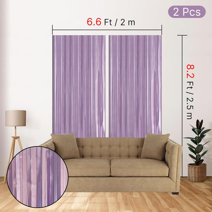 ParyWoo Light Purple Streamers - 8.2FT Metallic Lavender Foil Fringe Curtains for Party Decor