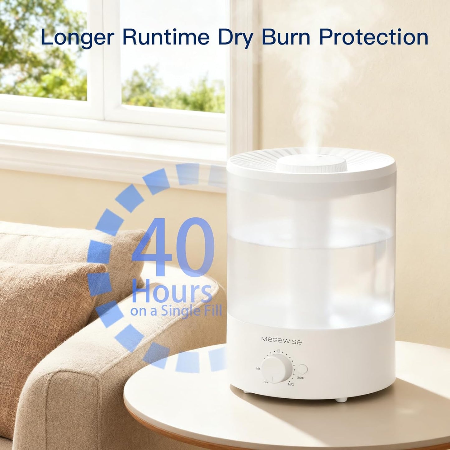 MEGAWISE Ultrasonic Cool Mist Humidifier - 3.5L Top-Fill Essential Oil Diffuser with Night Light & Auto Shut-Off (2 Pack)