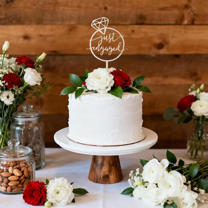 Just Engaged | Mirror Wood Cake Topper - Perfect for Engagement Parties, Bridal Showers & Weddings