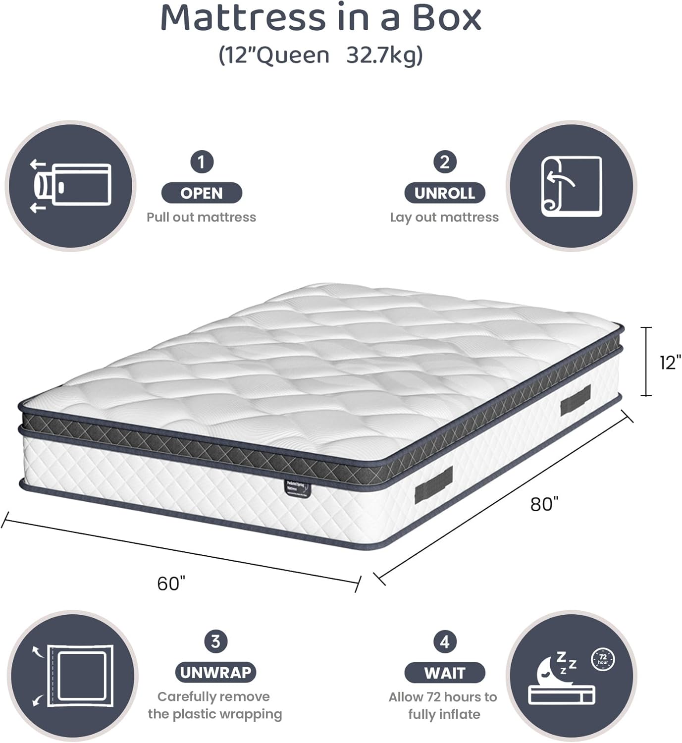 Regine Switzerland Queen Size Mattress - 12 Inch Hybrid with Pocket Springs for Ergonomic Support