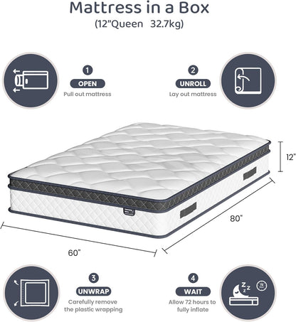 Regine Switzerland Queen Size Mattress - 12 Inch Hybrid with Pocket Springs for Ergonomic Support