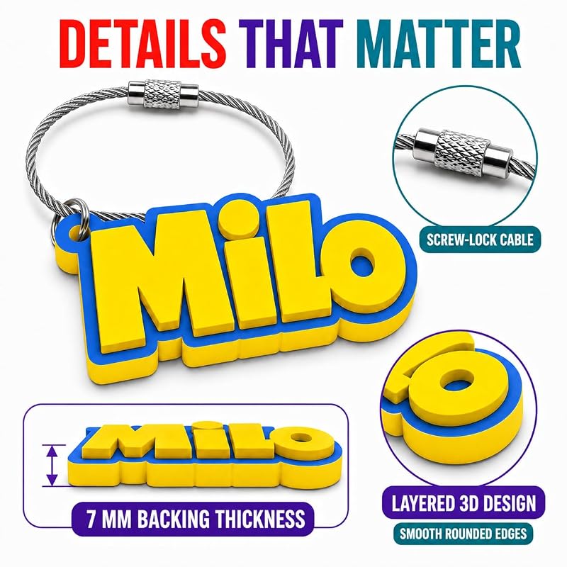 Personalized Kids Name Tag Keychain with NFC — Custom 3D Backpack ID Tag