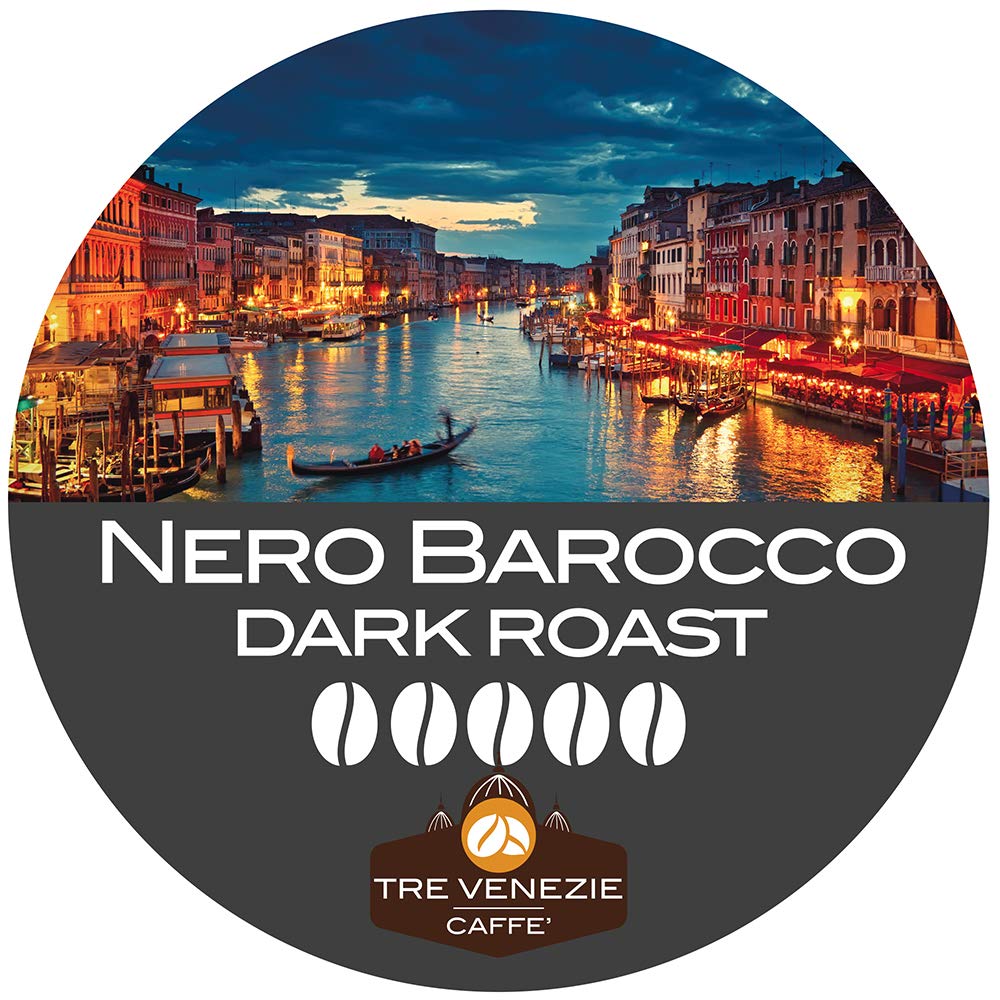 Tre Venezie Dark Roast Coffee Pods, Nero Barocco, Dark Roast Coffee, Single Serve Coffee For Keurig K Cups Machines, 24 Count