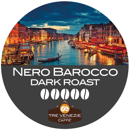 Tre Venezie Dark Roast Coffee Pods, Nero Barocco, Dark Roast Coffee, Single Serve Coffee For Keurig K Cups Machines, 24 Count