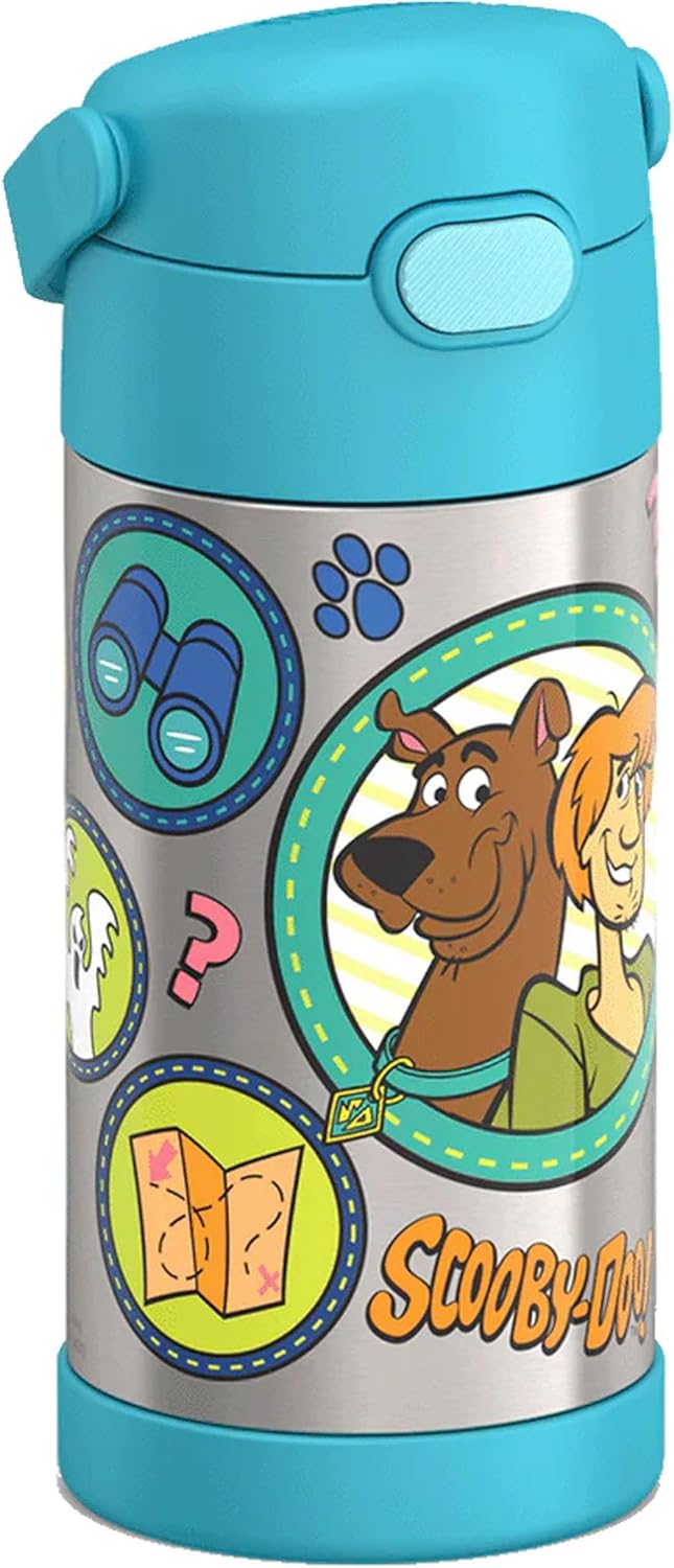 THERMOS FUNTAINER Water Bottle - 12 Ounce Kids Stainless Steel Vacuum Insulated with Straw | Scooby-Doo Design