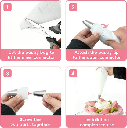 Skiennix Reusable Piping Bags Set - 16-Inch Pastry Bags for Cake Decorating | 15-Piece Easy Clean Kit