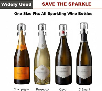 2 Pcs Champagne Stoppers – Premium Stainless Steel Clamping Sparkling Wine Saver – Leak-Proof, Airtight Sealer Keeps Fizz for Days – Fits Prosecco,Cava,Crémant & Sparkling Cider