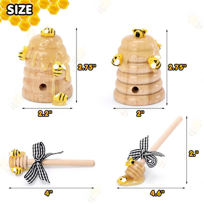 Bee Tiered Tray Decor with Wooden Fake Honey Hive Dippers Bumble Bee Gifts for Women Decorations for Spring Farmhouse Home Kitchen Shelf Rustic Housewarming Display Party Supplies Set of 4