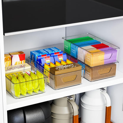 Skiennix Stackable Snack Organizer - Clear Plastic Storage Bins for Pantry & Fridge | 6 Pack