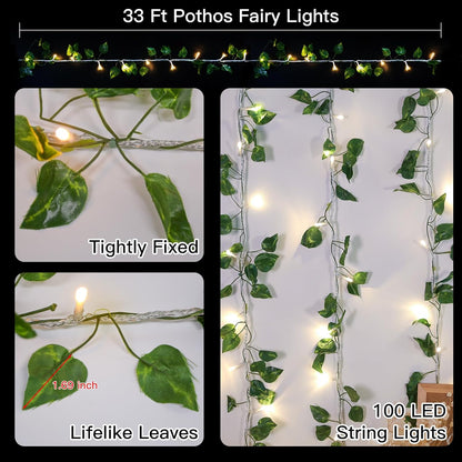 Suddus 33ft Pothos String Lights - 100 LED Fairy Lights with Remote for Bedroom, Garden, Party Decor (Warm White)